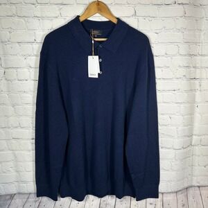 Quince Mongolian Cashmere Polo Sweater Mens XXL True Navy Blue LB79959-ZJSA001